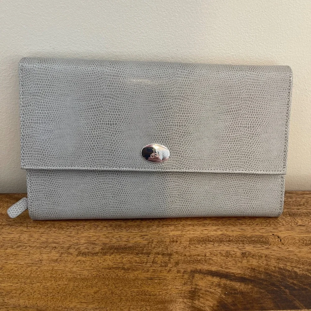 Women's Jewelry Organizer Travel Case Grey Lizard Embossed Clutch